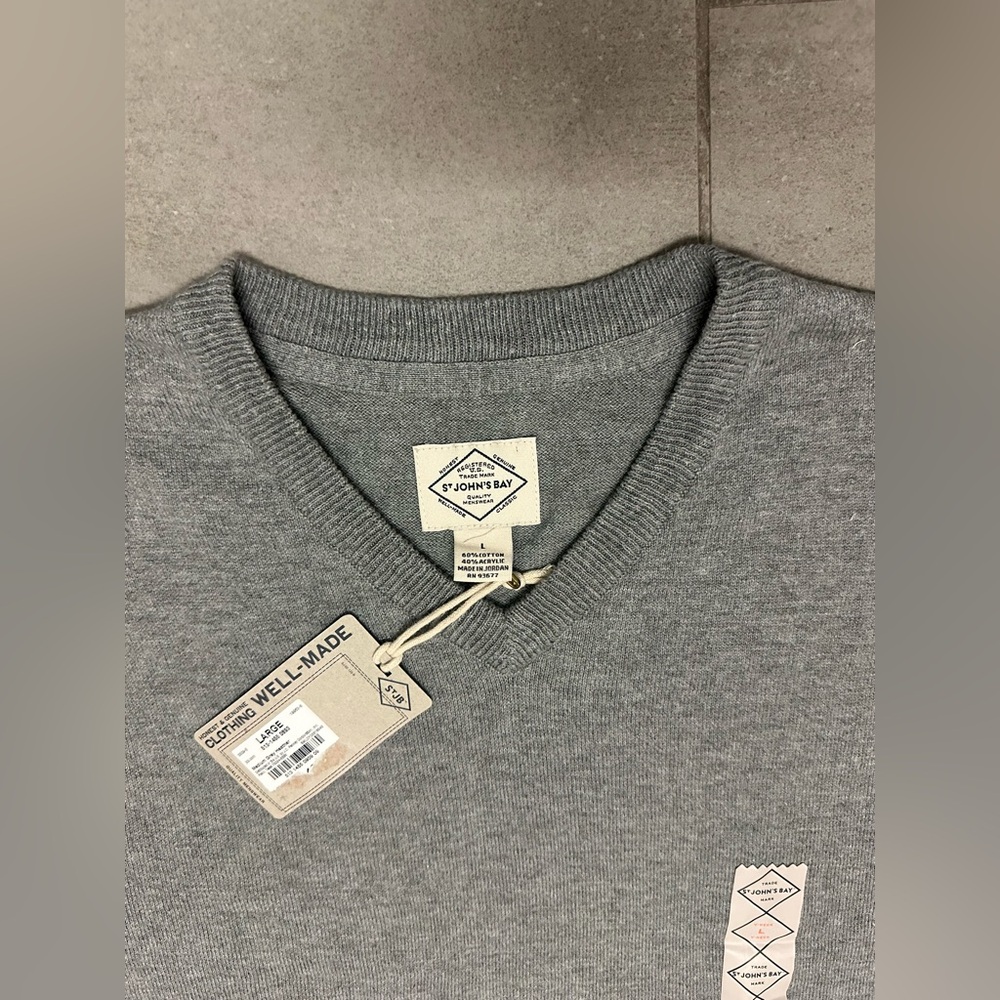 St. John's Bay Gray Men's V Neck Sweater NWT